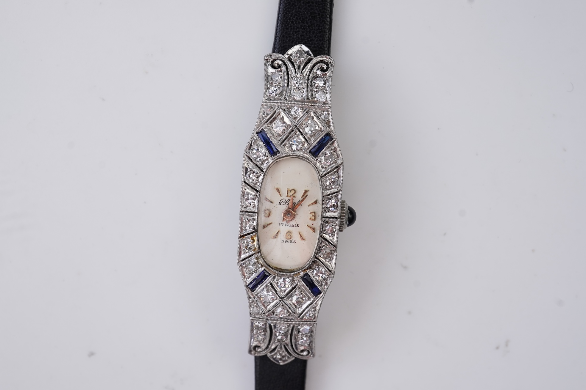 Clarté, a lady's Art Deco synthetic sapphire and diamond cocktail watch, 1930s